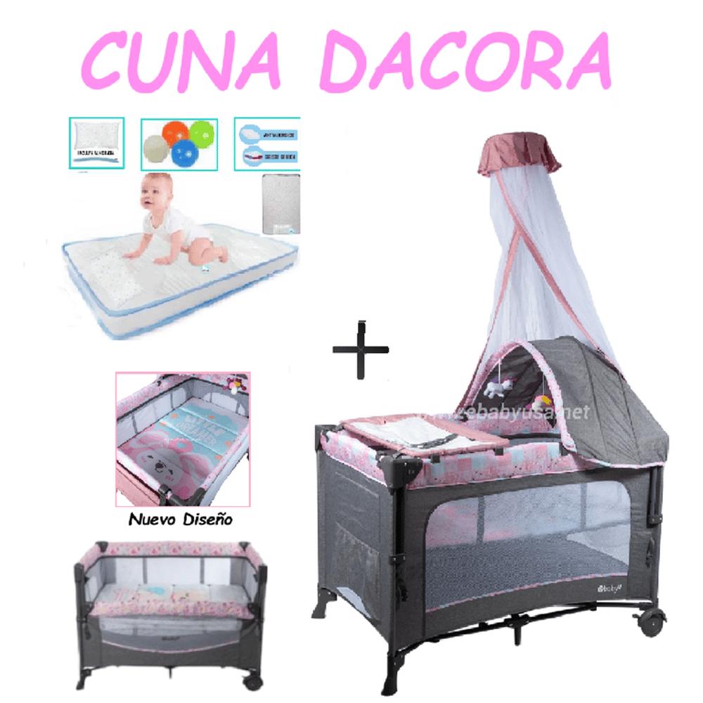 Nueva Cuna Corral Dacora Rosado - Colchon Celeste