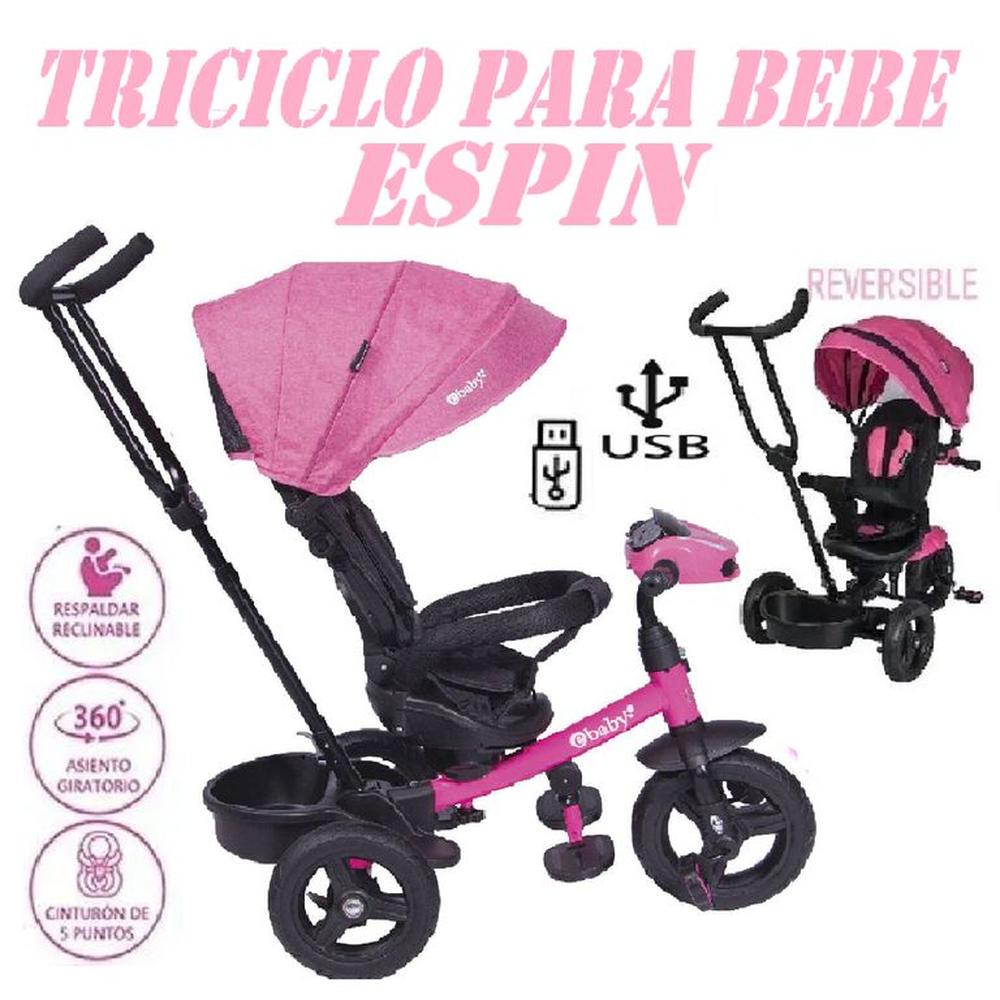 Triciclo Musical Luces Reclinable Giratorio Espin-Rosa