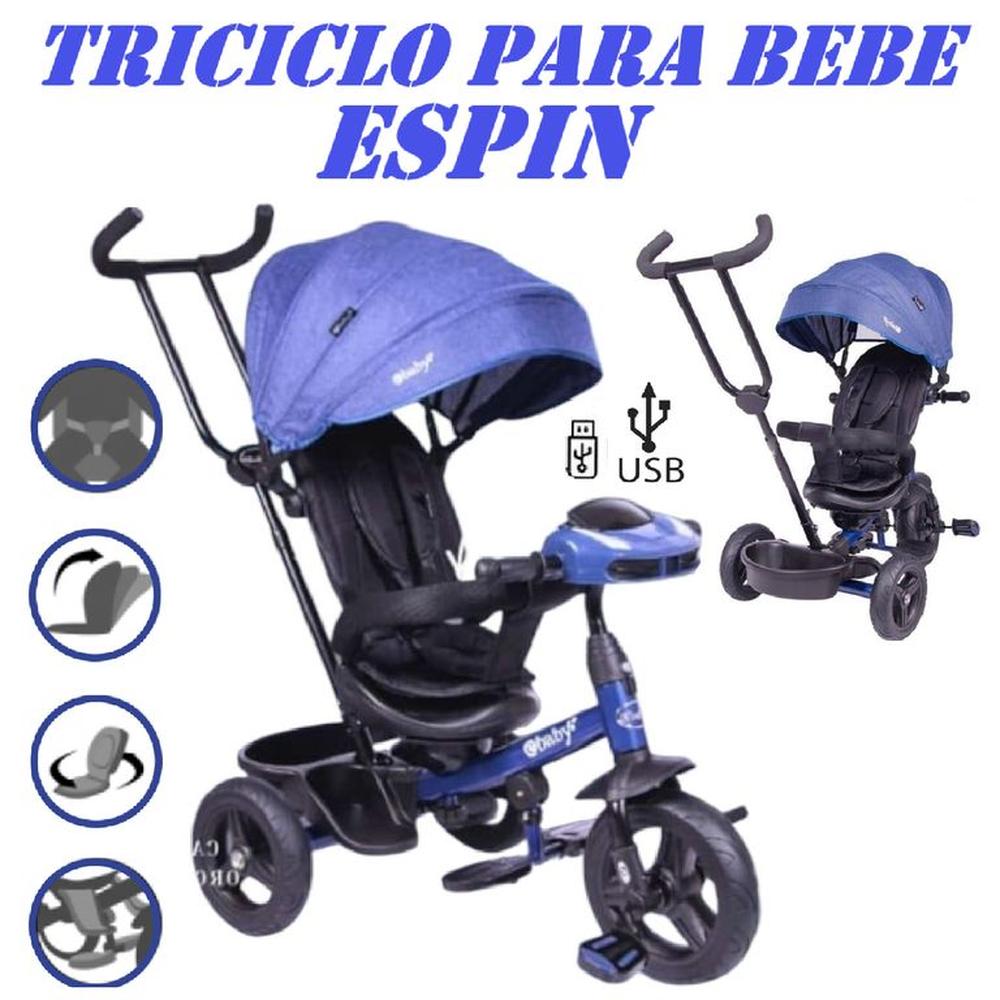 Triciclo Musical Luces Reclinable Giratorio Espin-Azul