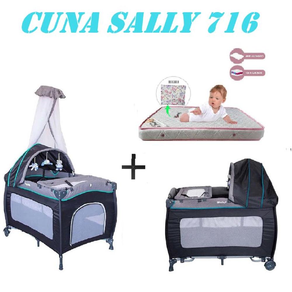 Nueva Cuna Corral Sally 716 Colchon Azul -Rosa