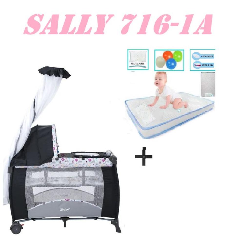 Cuna Corral Sally 716-1A Colchon Rosa-Celeste