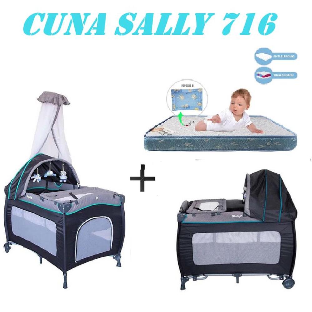 Nueva Cuna Corral Sally 716 Colchon Azul -Azul