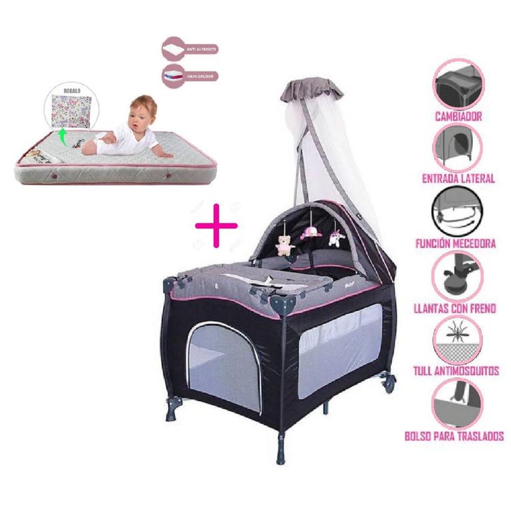 Cuna corral Sally  + colchon Rosa - rosado