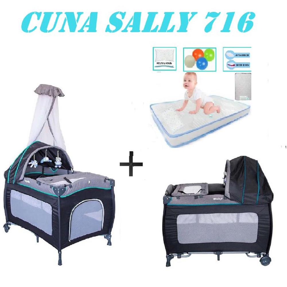Nueva Cuna Corral Sally 716 Colchon Azul -Celeste