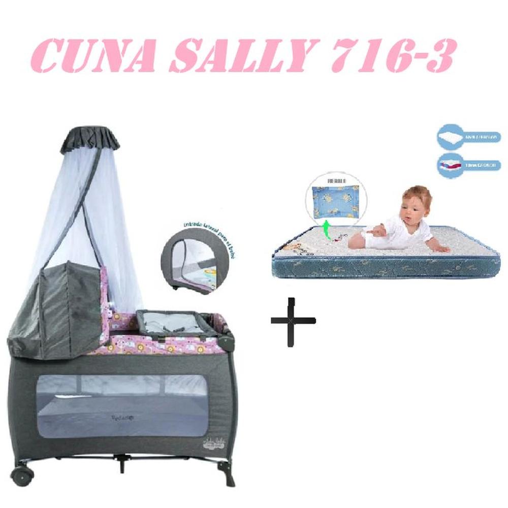 Cuna Corral Ebaby 716-3 Sally Colchon Rosa-Azul