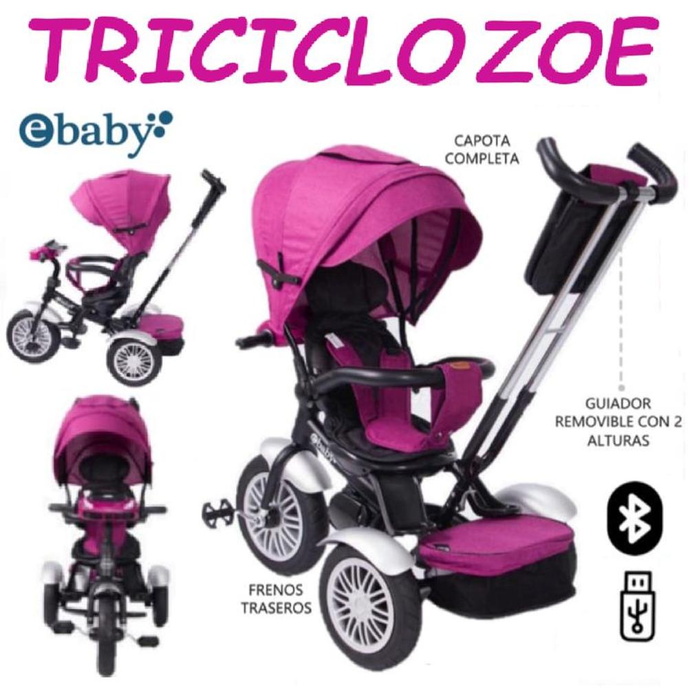 Nuevo Triciclo Guiador con Bluetooth Ebaby Zoe -Rosa