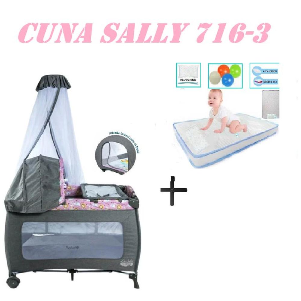 Cuna Corral Ebaby 716-3 Sally Colchon Rosa-Celeste