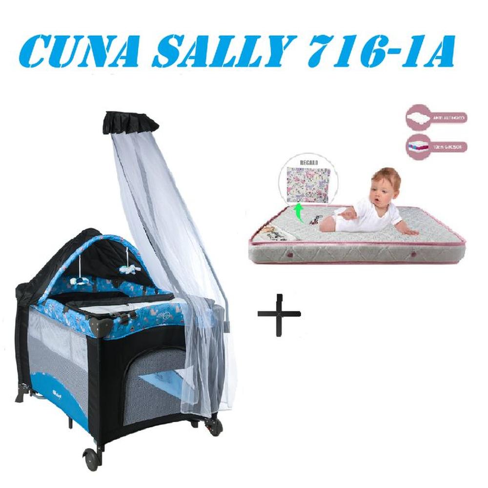 Cuna Corral Sally 716-1A Colchon Azul -Rosa