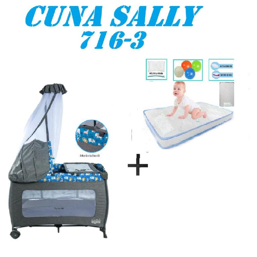 Cuna Corral Ebaby 716-3 Sally Colchon Azul -Celeste