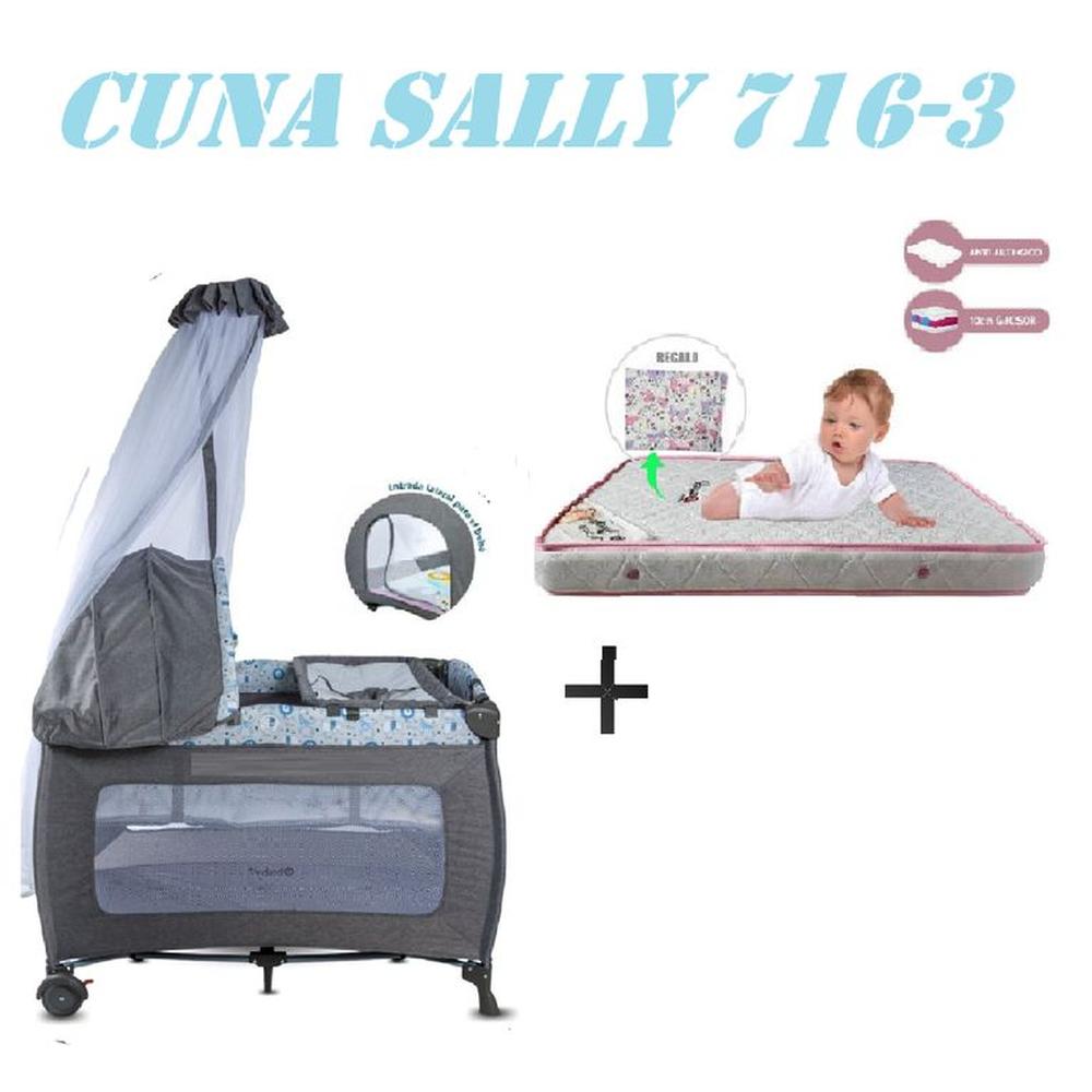 Cuna Corral Ebaby 716-3 Sally Colchon Gris-Rosa
