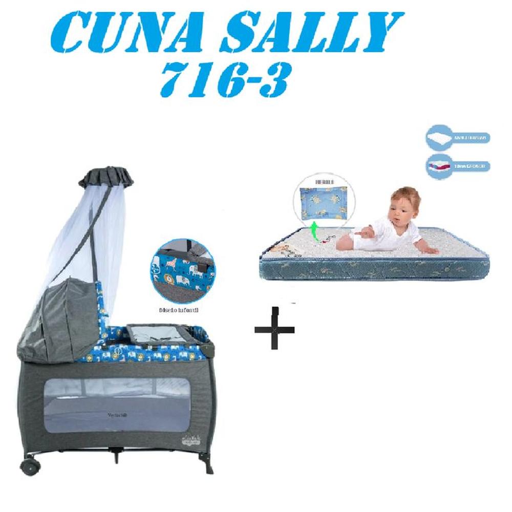 Cuna Corral Ebaby 716-3 Sally Colchon Azul -Azul