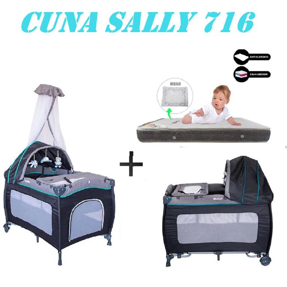 Nueva Cuna Corral Sally 716 Colchon Azul -Gris