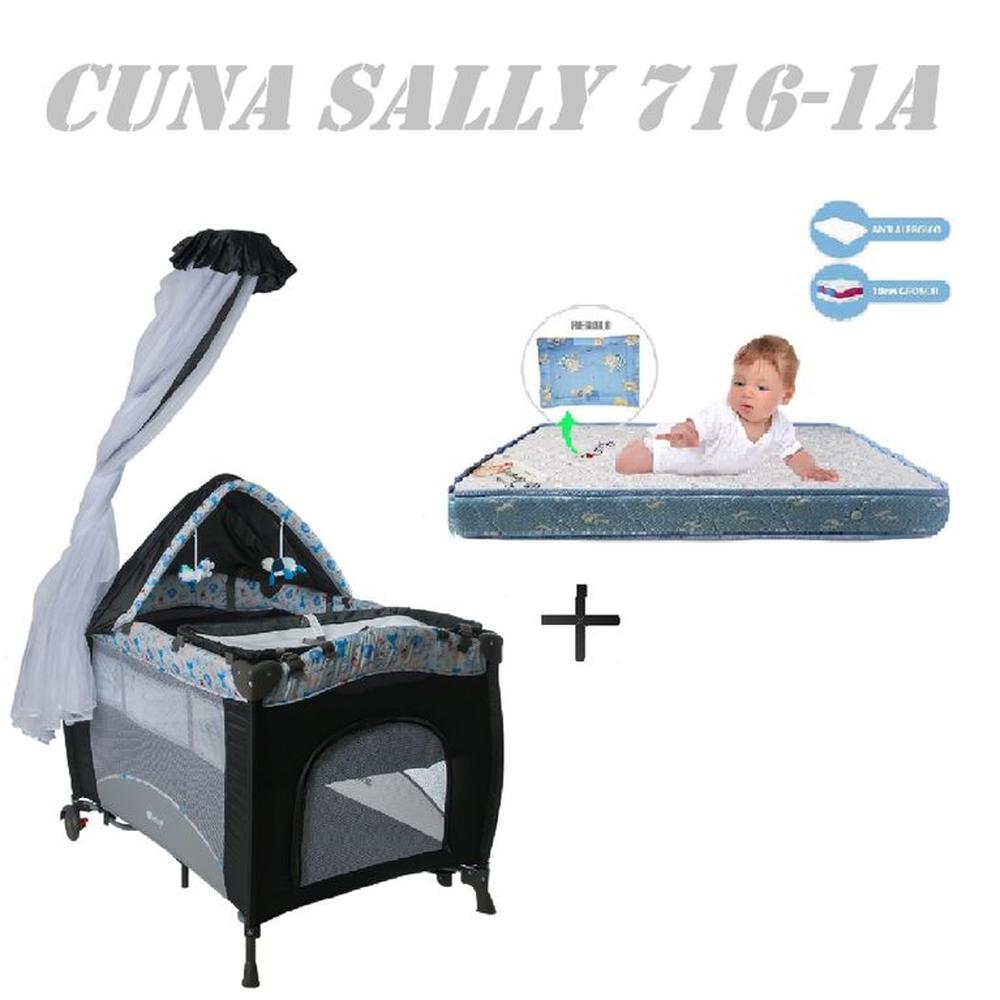 Cuna Corral Sally 716-1A Colchon Gris-Azul