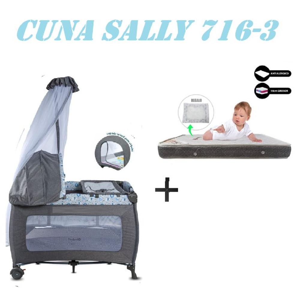 Cuna Corral Ebaby 716-3 Sally Colchon Gris-Gris
