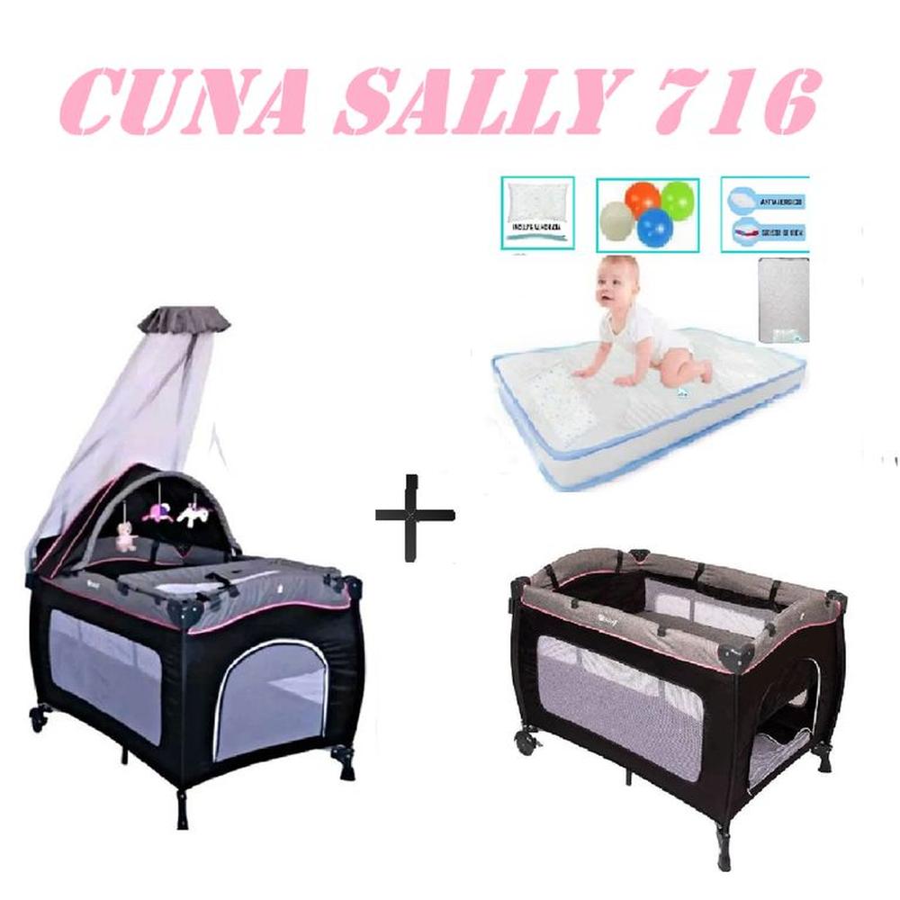 Nueva Cuna Corral Sally 716 Colchon Rosa-Celeste