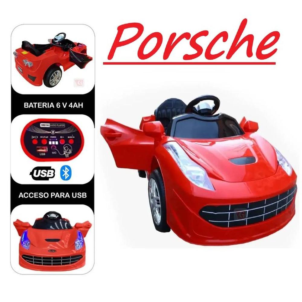Carrito Batería USB Bluetooth Control Remoto PORSCHE -Rojo