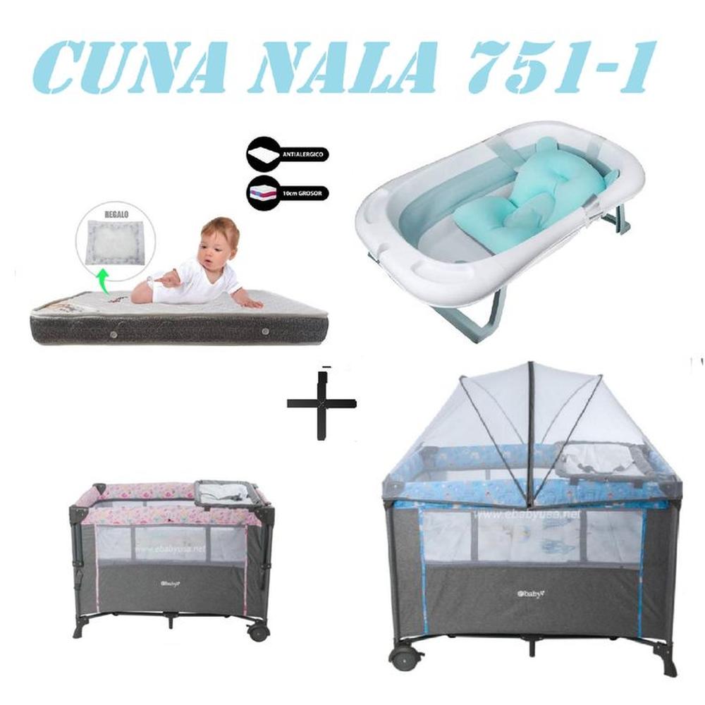 Cuna Colecho Nala Tina Azul Colchon Azul -Gris