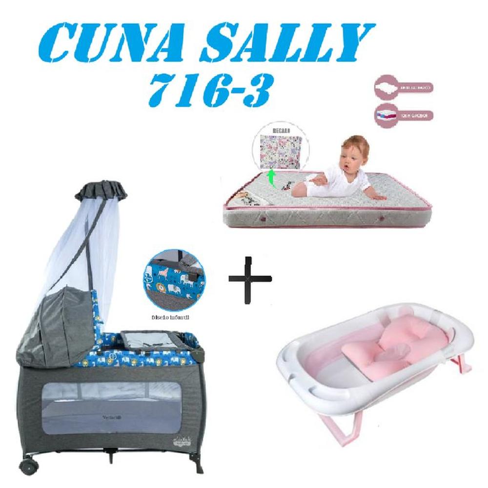 Cuna Ebaby 716-3 Sally Tina Rosa Colchon Azul-Rosa