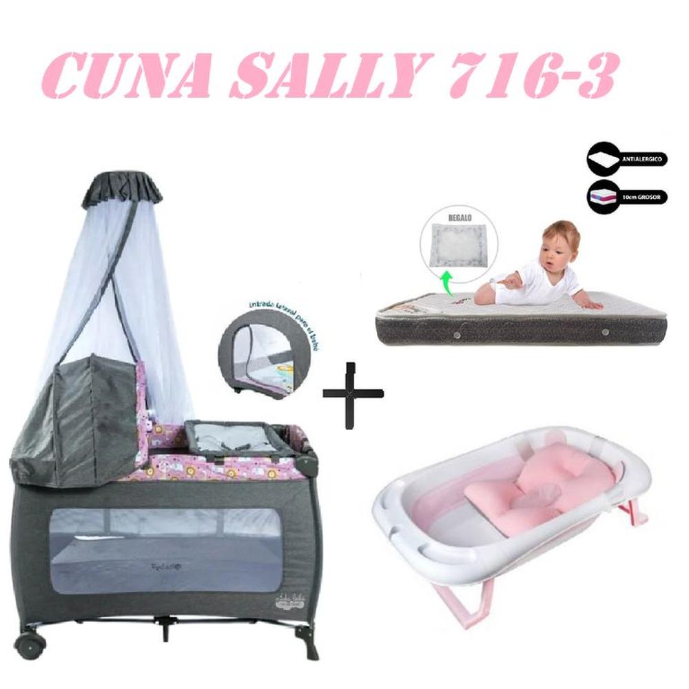 Cuna Ebaby 716-3 Sally Tina Rosa Colchon Rosa-Gris