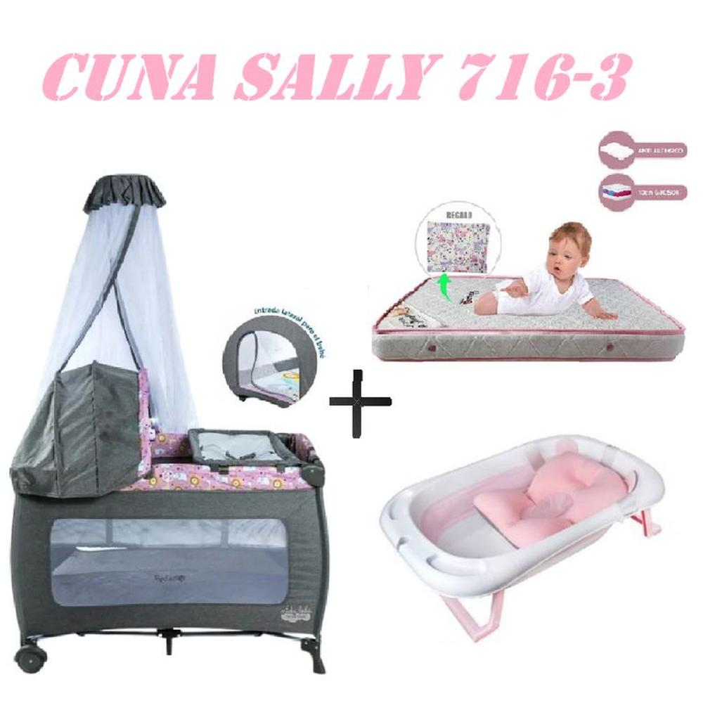 Cuna Ebaby 716-3 Sally Tina Rosa Colchon Rosa-Rosa
