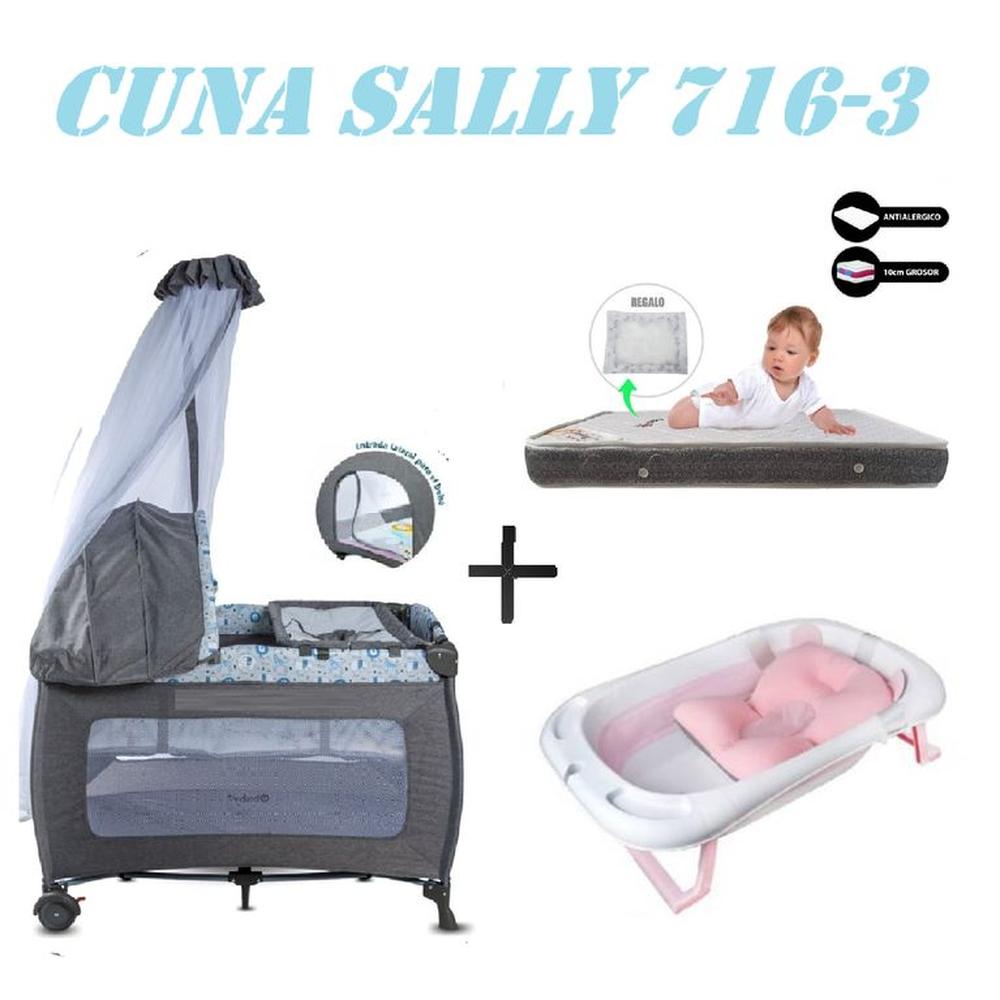 Cuna Ebaby 716-3 Sally Tina Rosa Colchon Gris-Gris