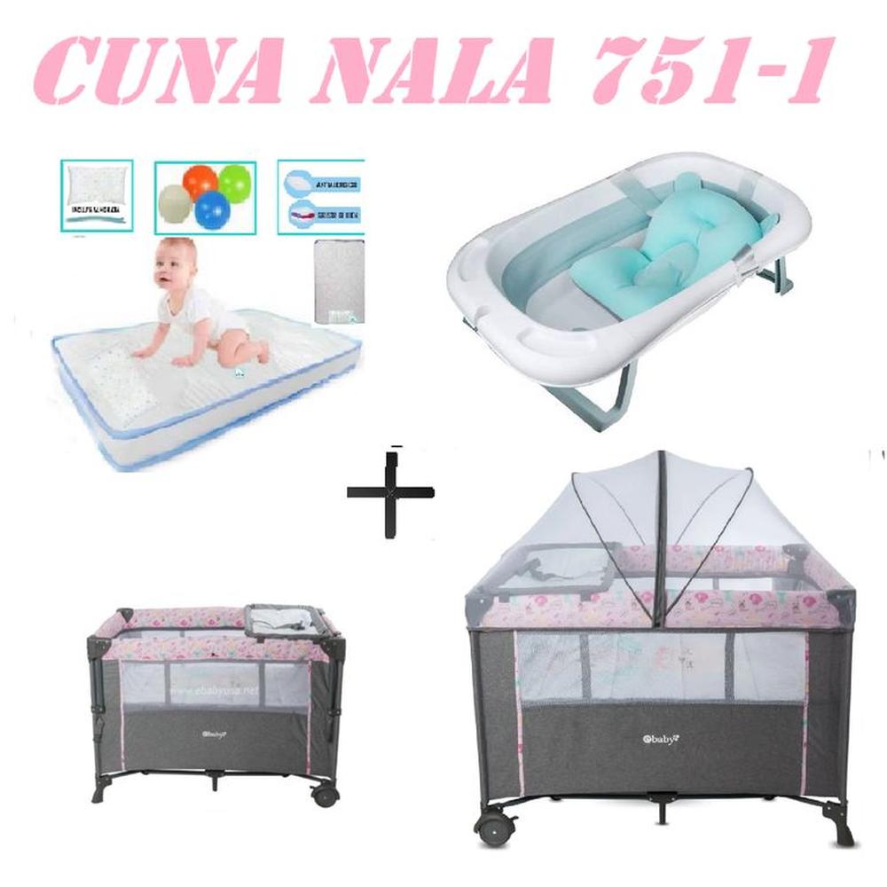 Cuna Colecho Nala Tina Azul Colchon Rosa -Celeste