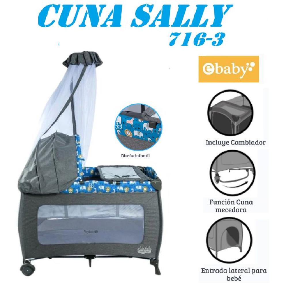 Nueva Cuna Corral Cambiador Ebaby Sally -Azul