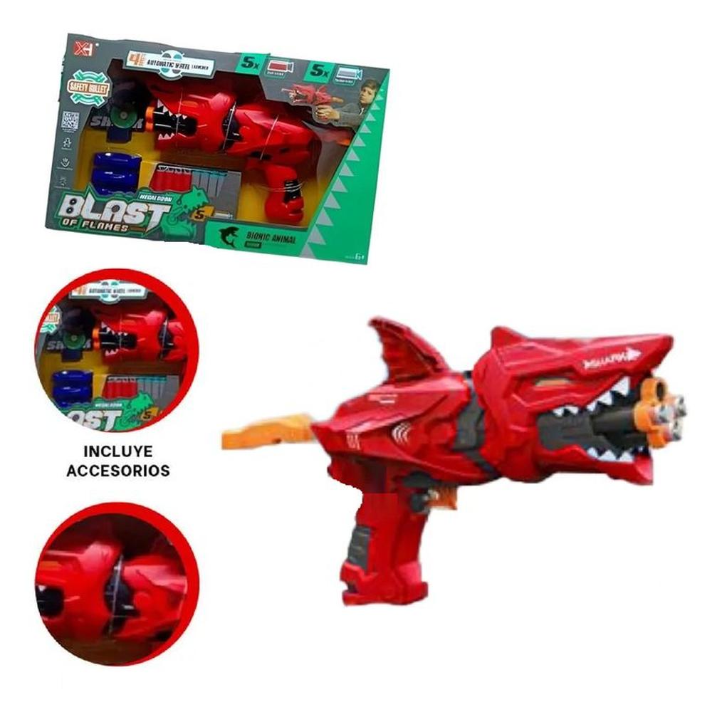 Juguete Pistola Lanza Dardos Tiburon -Rojo