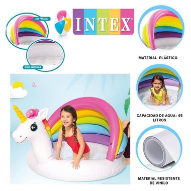 Piscina Hinchable Infantil Con Toldo Y Aspersor – Unicornio, 127x102x69 Cm, 45 L, Para Niños +2 Años