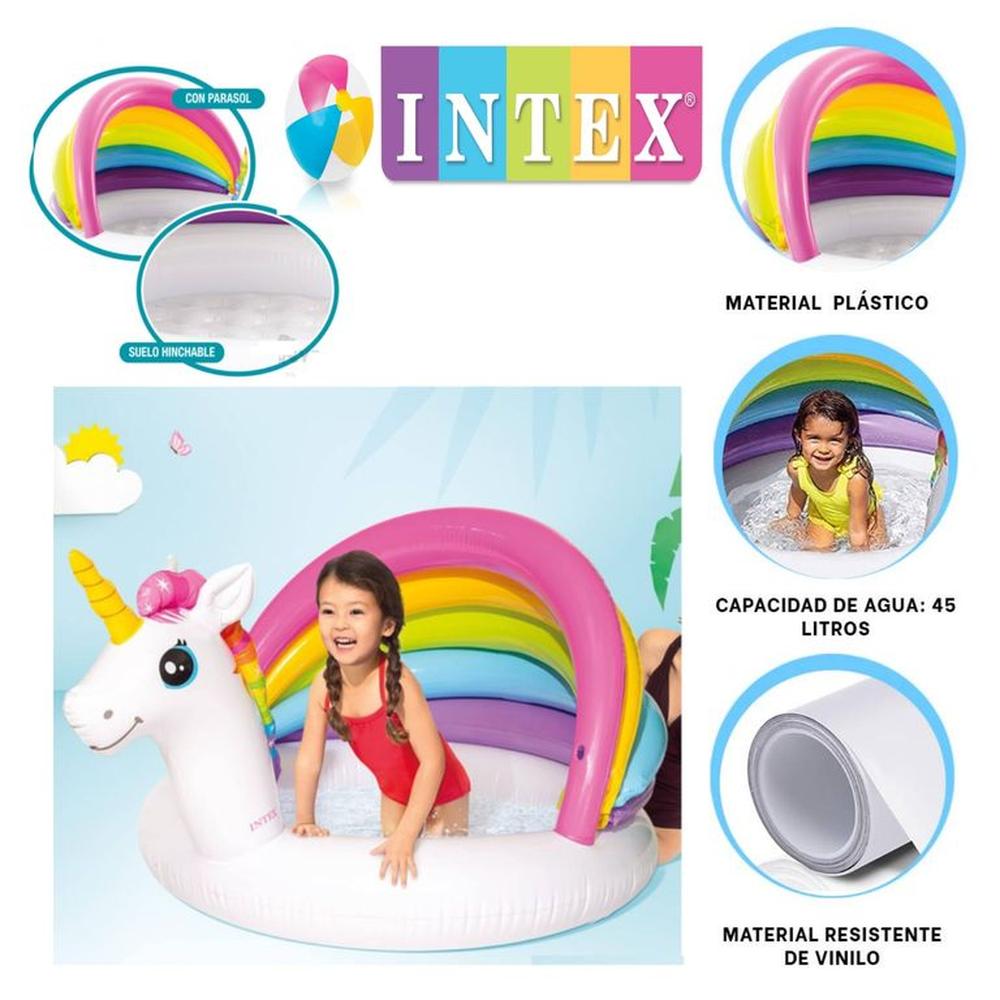Piscina Infantil con parasol unicornio 127x102x69 cm Intex