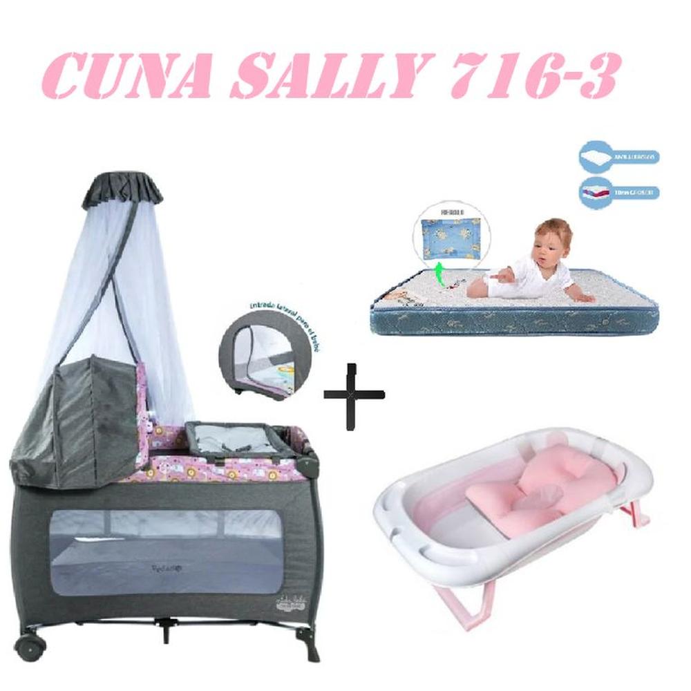 Cuna Ebaby 716-3 Sally Tina Rosa Colchon Rosa-Azul