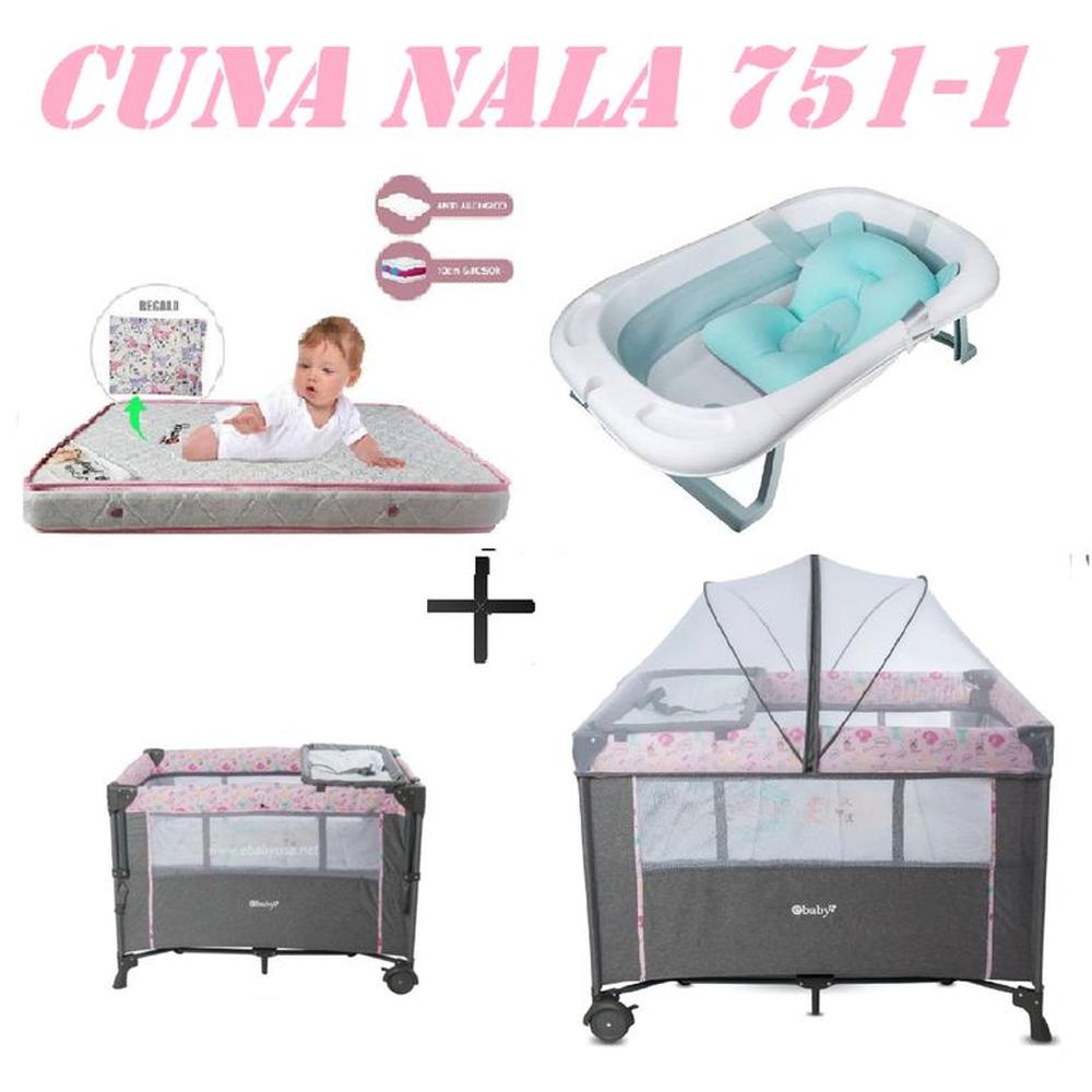 Cuna Colecho Nala Tina Azul Colchon Rosa -Rosa