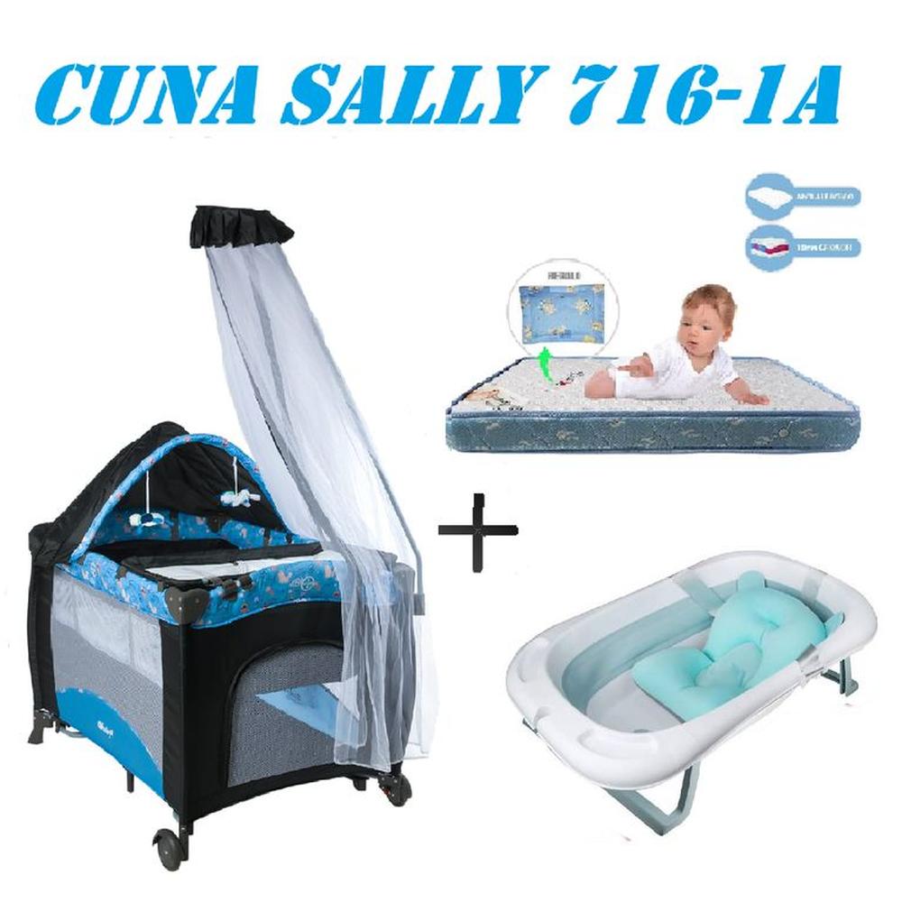 Cuna Sally 716-1A Tina Azul Colchon Azul -Azul