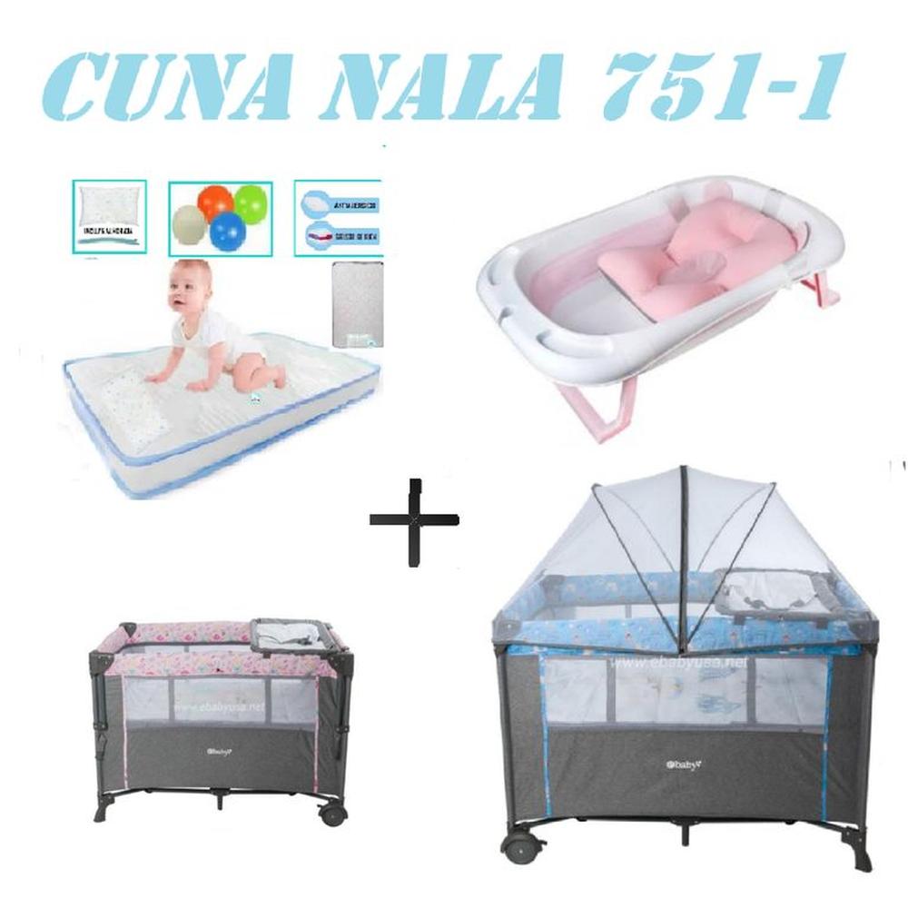 Cuna Colecho Nala Tina Rosa Colchon Azul -Celeste