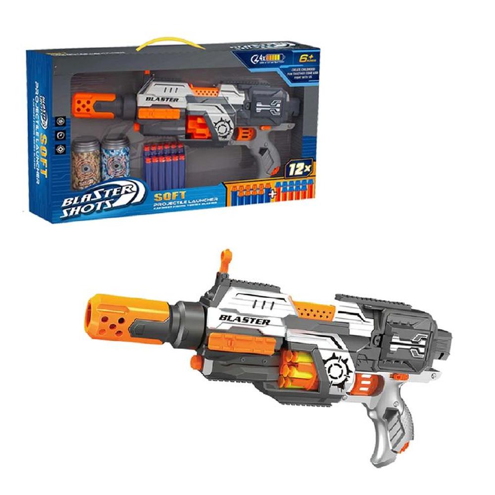 Pistola Blaster con 12 flechas suaves y 2 objetivos