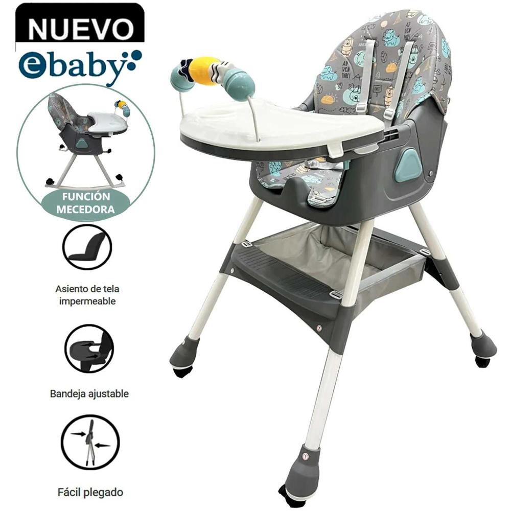 Silla de Comer Asiento Reclinable con Ruedas DALI Gris