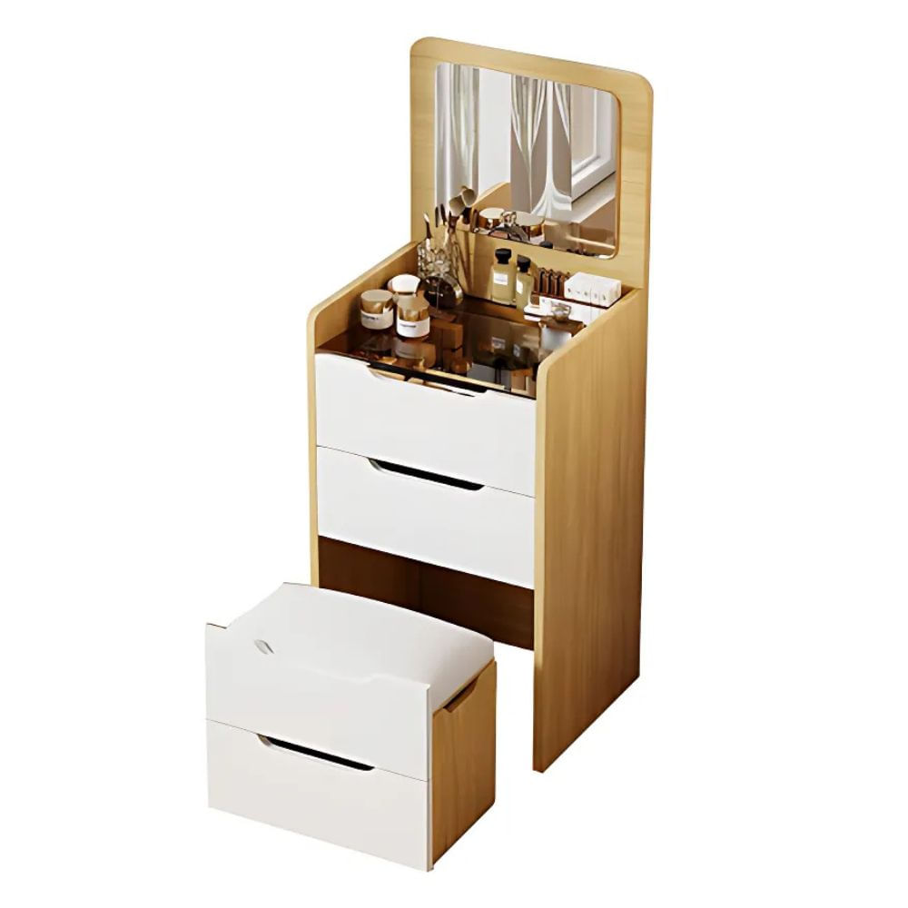 Tocador de Maquillaje con Espejo Plegable con sillón Beige