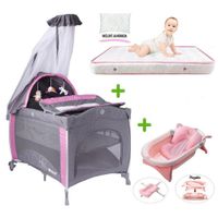 Cuna Corral NOA 780 Rosa + Colchón 4"" + Tina de Baño