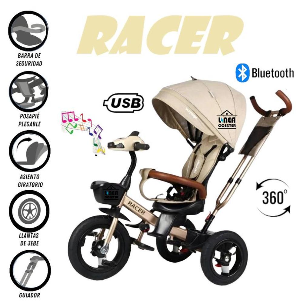 Triciclo Miusical USB Bluetooth Racer Giratorio -Beige