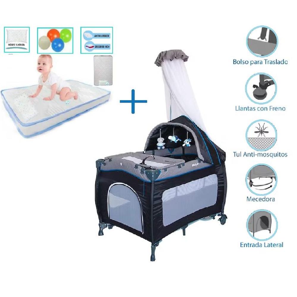 Cuna corral Sally  + colchon celeste - Azul