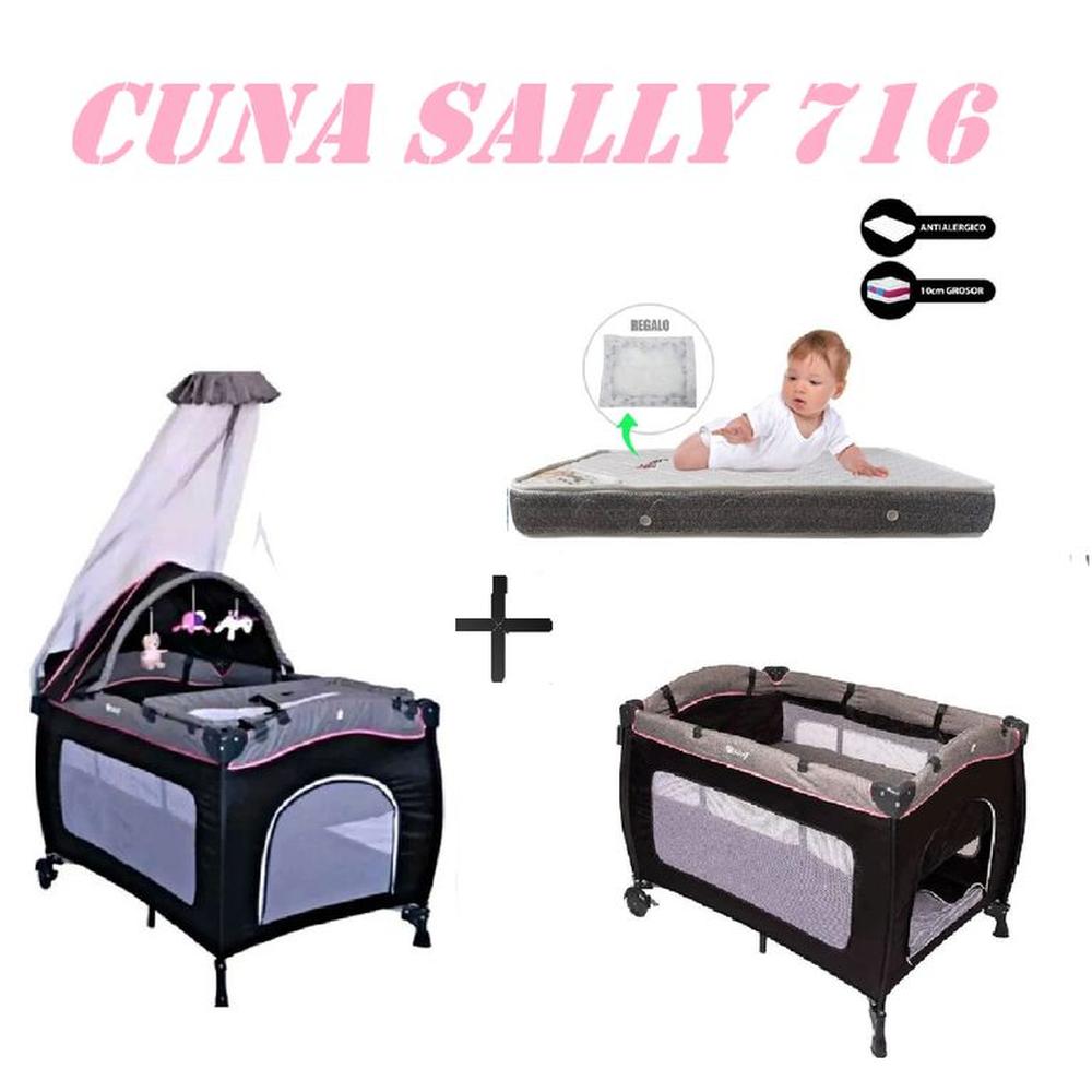 Nueva Cuna Corral Sally 716 Colchon Rosa-Gris