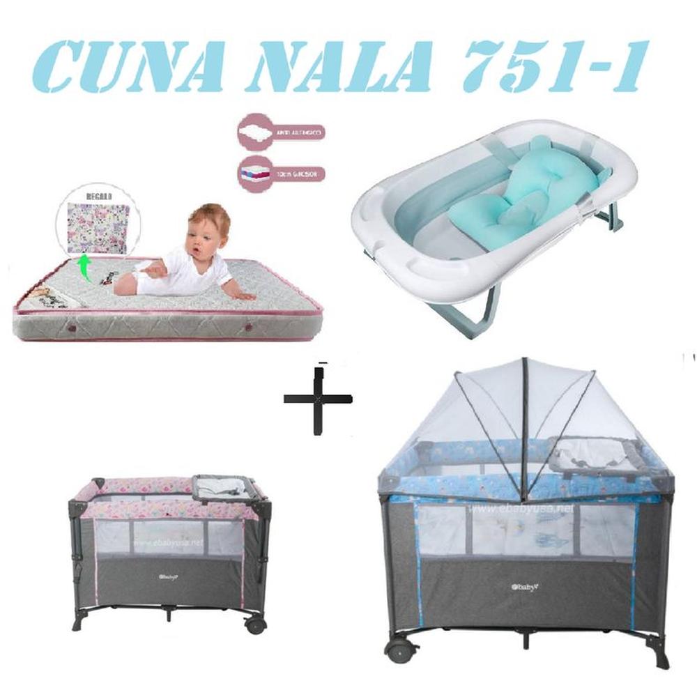 Cuna Colecho Nala Tina Azul Colchon Azul -Rosa
