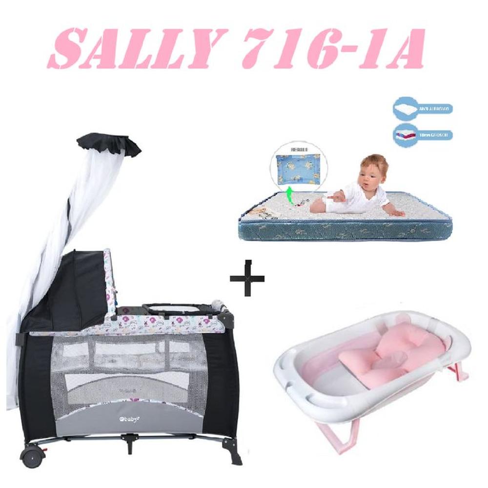Cuna Sally 716-1A Tina Rosa Colchon Rosa -Azul