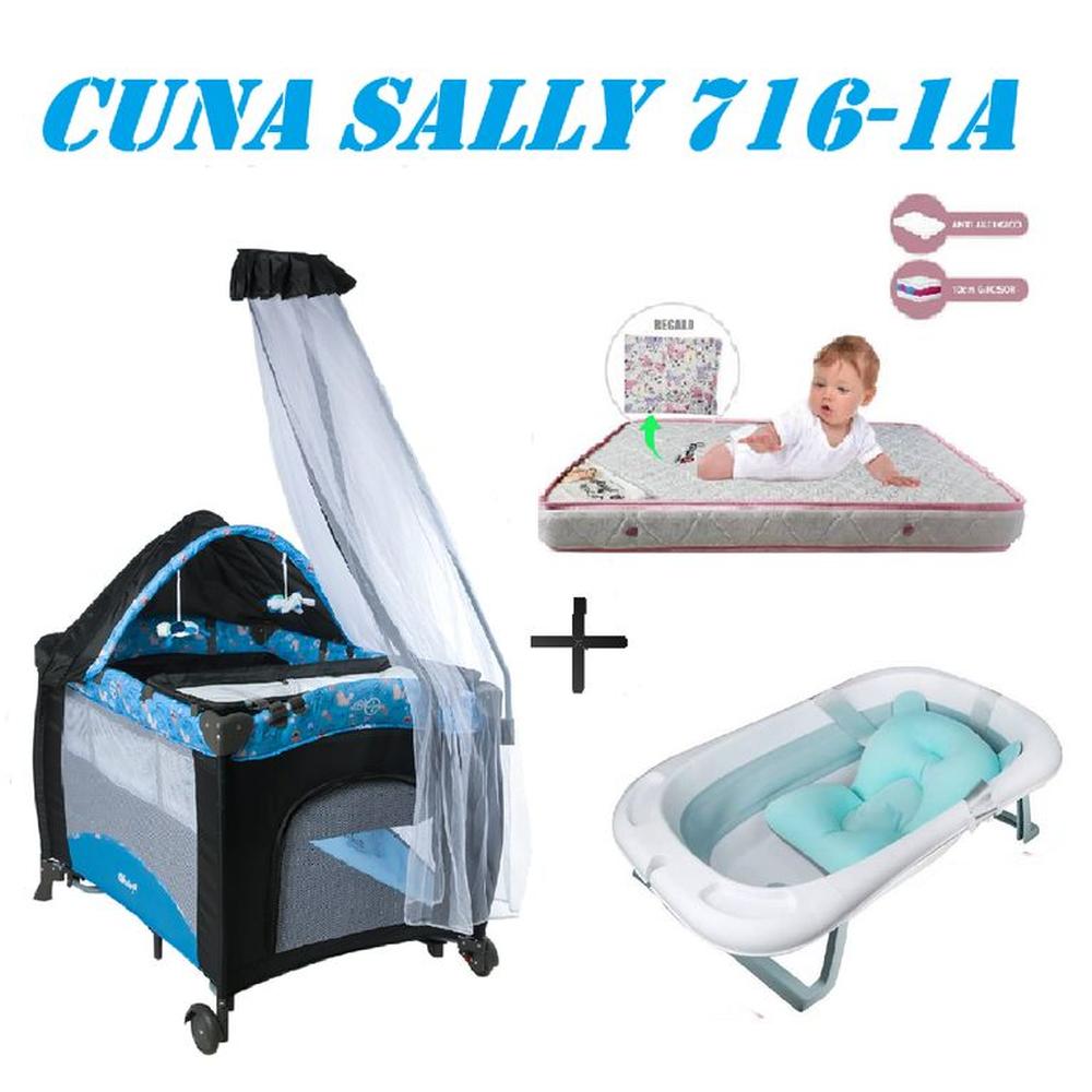 Cuna Sally 716-1A Tina Azul Colchon Azul -Rosa
