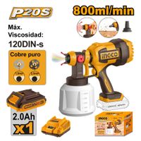 Pistola para Pintar Ingco 20V 800ML 120DIN-S  Batería 2.0AH con  Cargador CSGLI20042