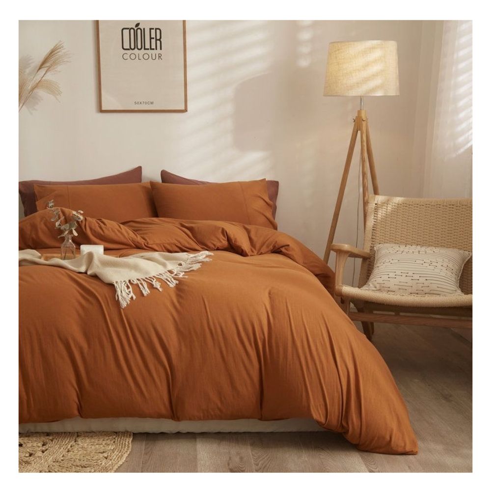 Funda plumón 100 % algodón bramante king terracota 200 hilos Lima Tienda