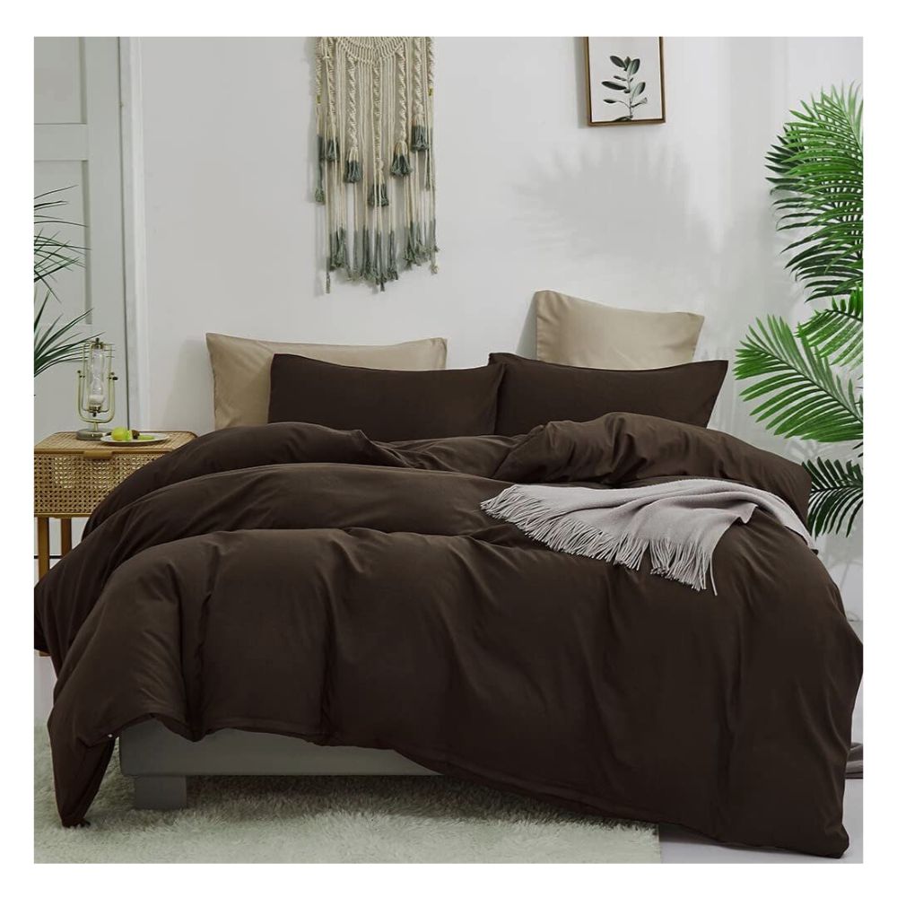 Funda plumón 100 % algodón bramante 2 plazas marrón 200 hilos Lima Tienda