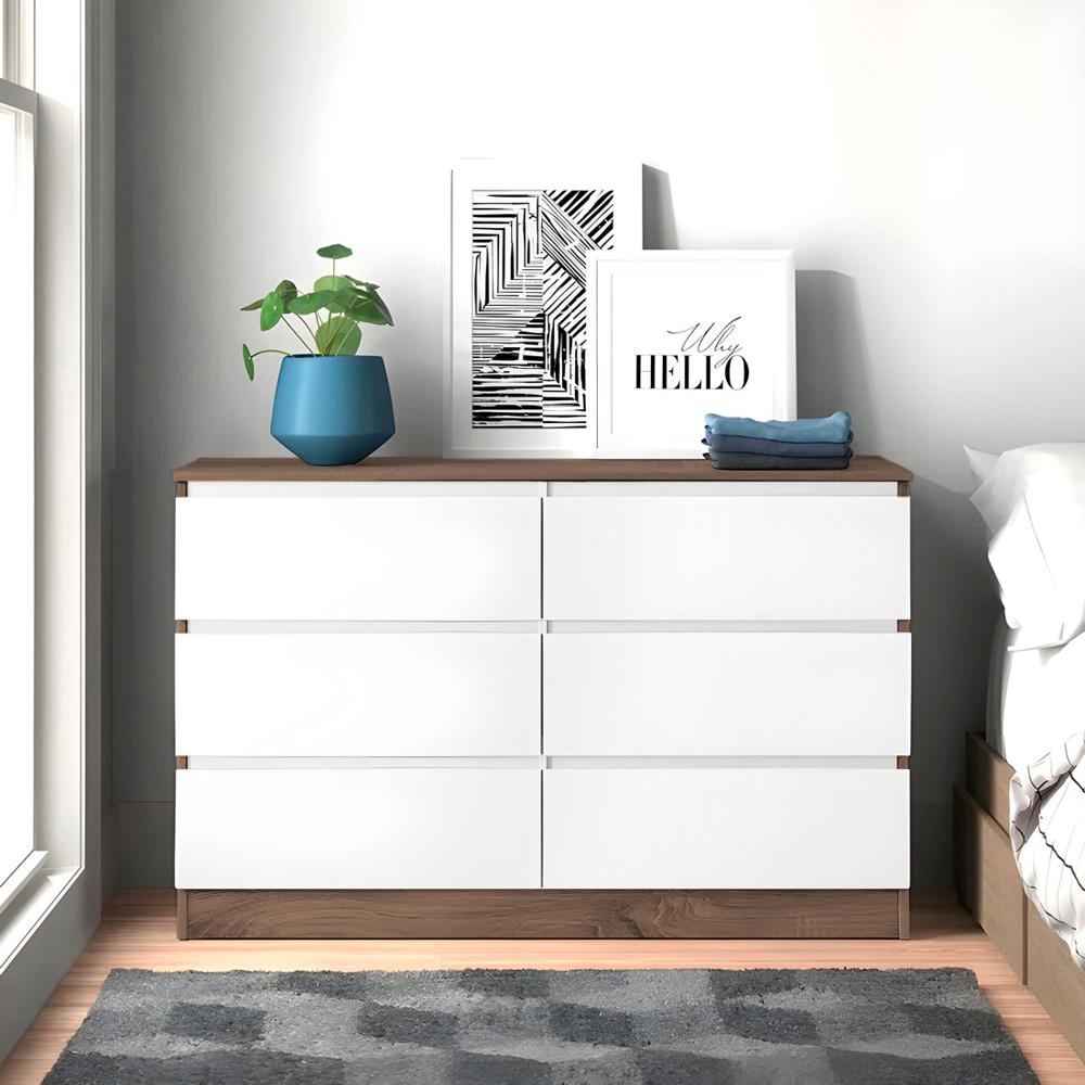 Cómoda Francine 6 Cajones Blanco y Bellota 120 cm Huk