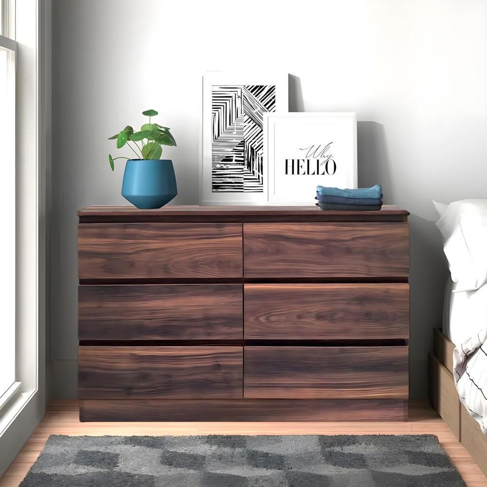 Cómoda Francine 6 Cajones Marrón Oscuro 100 cm Huk