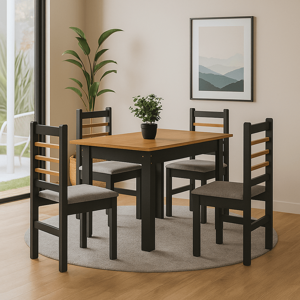 Juego de Comedor 2020 Home 1.14X0.84 Gris/Natural 4 Sillas